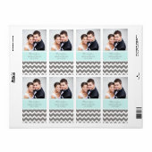 Aqua Grijs Chevron Foto Bruiloft Labels (Full Sheet)