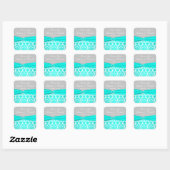 Aqua, Grijs, en Witte Damask Bruiloft Favor Sticke Vierkante Sticker (Vel)