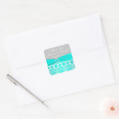 Aqua, Grijs, en Witte Damask Bruiloft Favor Sticke Vierkante Sticker (Envelop)