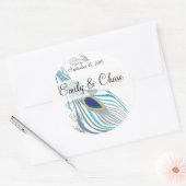 Aqua Grijs Peacock Veer Bruiloft Sticker (Envelop)