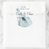 Aqua Grijs Peacock Veer Bruiloft Sticker (Tas)