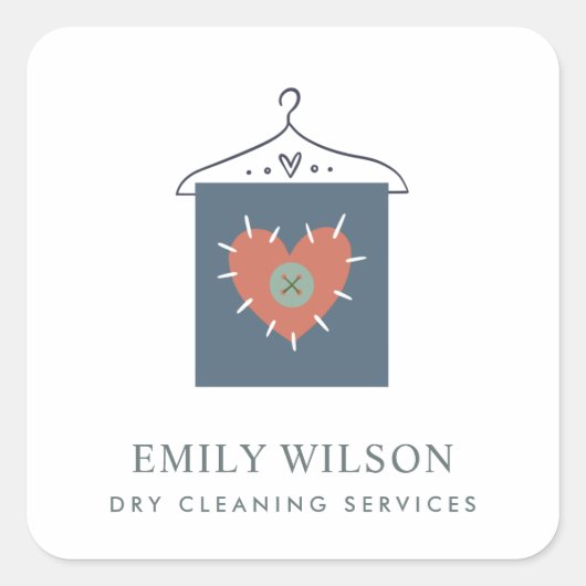 AQUA GRIJS SINAASAPPEL RODE HANGKLEDING DRYCLEANER VIERKANTE STICKER (Voorkant)