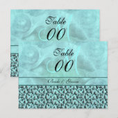 Aqua grijs "tafel nummer" bruiloft damast briefkaart (Voorkant / Achterkant)