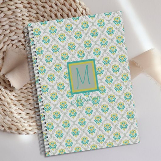 Aqua Grijze Chartreuse Trendy Monogram Planner