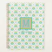 Aqua Grijze Chartreuse Trendy Monogram Planner (Voorkant)