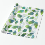 Aqua groen blad patroon cadeaupapier (Uitgerold)