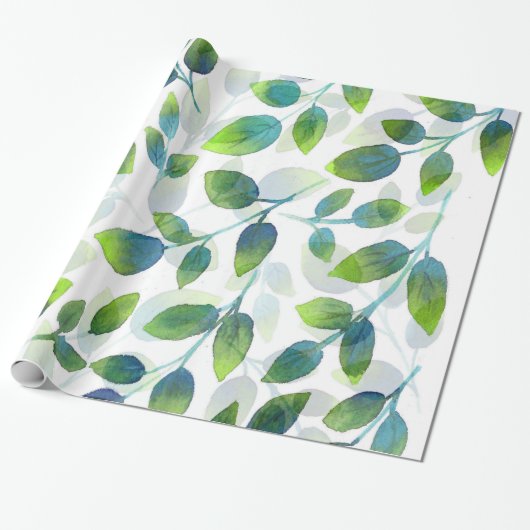 Aqua groen blad patroon cadeaupapier (Uitgerold)