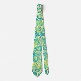 Aqua, groen en geel marmeren werveling Stropdas
