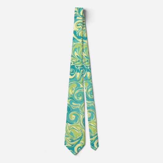 Aqua, groen en geel marmeren werveling Stropdas (Voorkant)