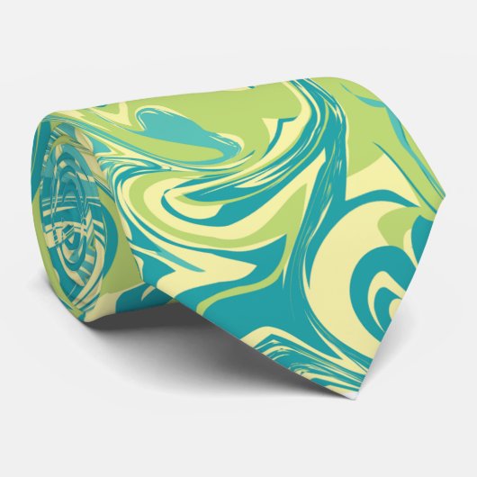 Aqua, groen en geel marmeren werveling Stropdas (Opgerold)