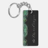 Aqua Groen en Goud Elegant Script Persoonlijk Sleutelhanger (Voorkant Links)