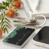 Aqua Groen en Goud Elegant Script Persoonlijk Sleutelhanger (Voorkant Rechts)