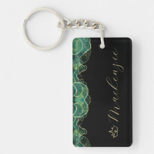 Aqua Groen en Goud Elegant Script Persoonlijk Sleutelhanger