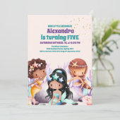 Aqua Groen Goud Kleine Zeemeermin Verjaardag Kaart (Staand voorkant)