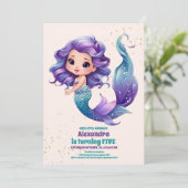 Aqua Groen Goud Kleine Zeemeermin Verjaardag Kaart (Staand voorkant)