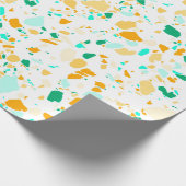 Aqua-, groen-, gouden terrazzen handgemaakt verpak cadeaupapier (Hoek)