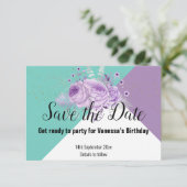 AQUA GROEN PAARSE LILA STROOM BEWAREN DE DATUM RSVP KAARTJE (Staand voorkant)