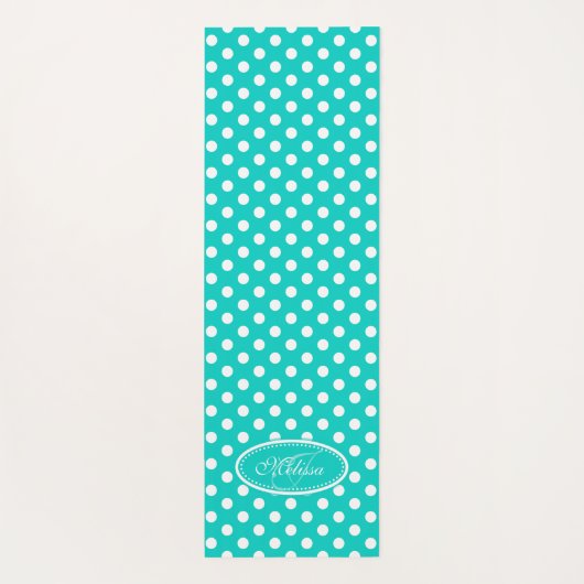 Aqua groen wit polka dot yoga mat (Achterkant)