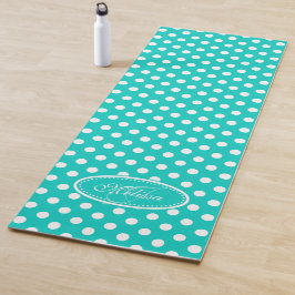 Aqua groen wit polka dot yoga mat