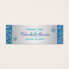 Aqua Groen Zilver Sneeuwvlokken Quinceanera Favor  Mini Visitekaartjes