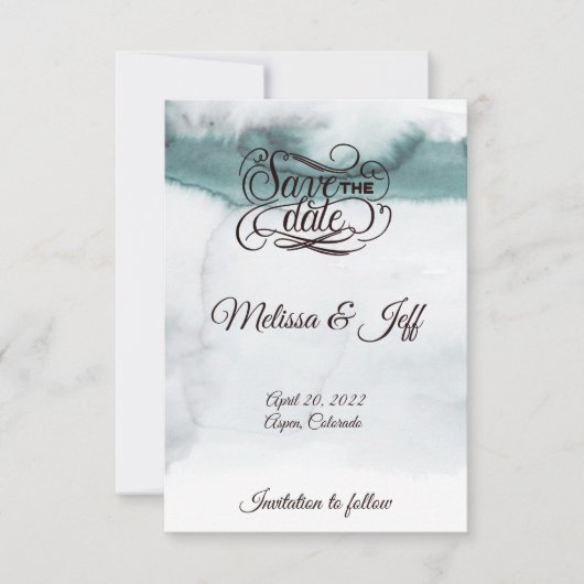 Aqua groene aquarel save the date (Voorkant)