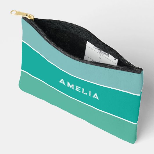 Aqua groene streep varsity monogram etui (Open)