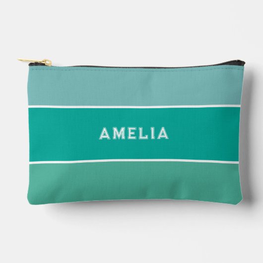 Aqua groene streep varsity monogram etui (Voorkant)