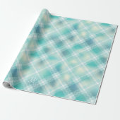 Aqua groene tartan geruite patroon aangepaste mono cadeaupapier (Uitgerold)