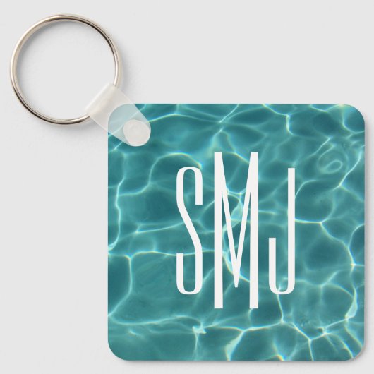 Aqua Groene Zwembad Foto 3 Letter Monogram Sleutelhanger (Voorkant)
