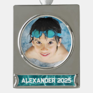 Aqua Groene Zwembad Foto Verzilverd Banner Ornament