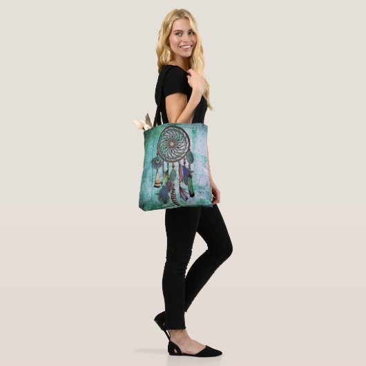 Aqua Grunge | Boho Style Dreamweaver Tote Bag (Op model)