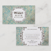 AQUA Grunge Damask Hair Stylist Appointkaarten Afsprakenkaartje (Voorkant / Achterkant)