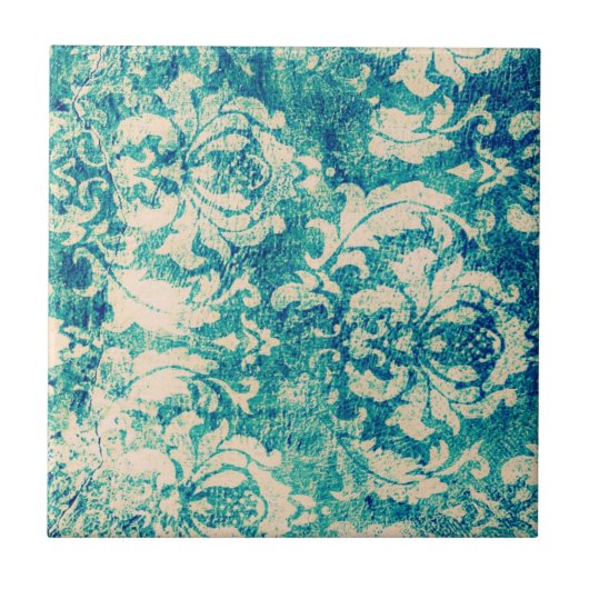  Aqua Grunge Damask Patroon Tegeltje (Voorkant)