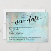 Aqua Grunge Nieuwe Datum Uitgestelde Bruiloft Upda Kaart (Voorkant)