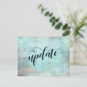 Aqua Grunge Uitgestelde Trouwdatum Update Bericht Briefkaart (Staand voorkant)