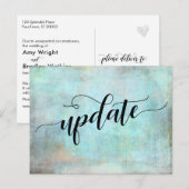 Aqua Grunge Uitgestelde Trouwdatum Update Bericht Briefkaart (Voorkant / Achterkant)