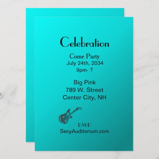Aqua Guitar Party Kaart (Voorkant / Achterkant)
