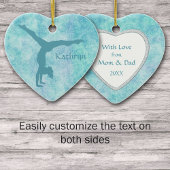 Aqua Gymnast op Blauwgroen Patroon Keramisch Ornament