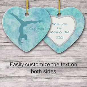 Aqua Gymnast op Blauwgroen Patroon Keramisch Ornament