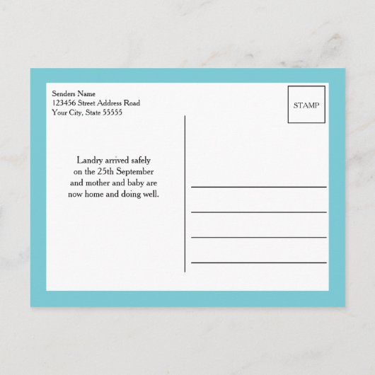 Aqua Hallo World Photo Birth Stat Aankondigingskaart (Achterkant)