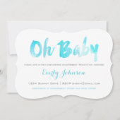 Aqua Hand Lettered Waterverf Baby Boy Shower Kaart (Voorkant)
