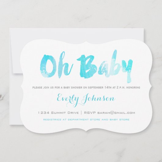 Aqua Hand Lettered Waterverf Baby Boy Shower Kaart (Voorkant)