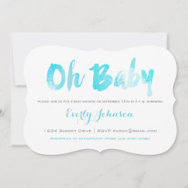 Aqua Hand Lettered Waterverf Baby Boy Shower Kaart