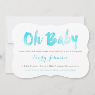 Aqua Hand Lettered Waterverf Baby Boy Shower Kaart