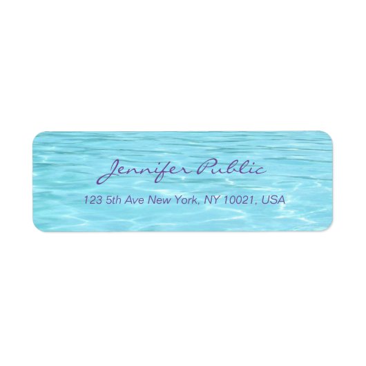 Aqua Handgeschreven Script Moderne Water Sjabloon Etiket (Voorkant)