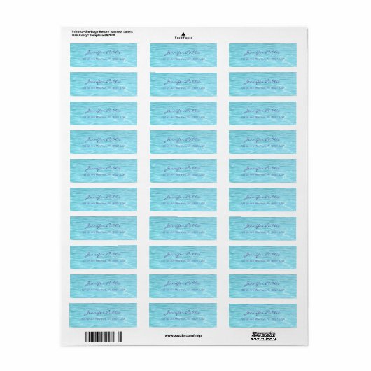 Aqua Handgeschreven Script Moderne Water Sjabloon Etiket (Full Sheet)