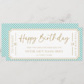 Aqua Happy Birthday Cadeaubon Kaart (Voorkant / Achterkant)