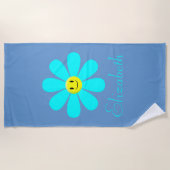 Aqua Happy Face Flower Personalized Beach Towel Strandlaken (Voorkant)