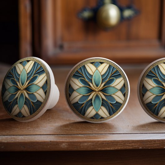 Aqua Harmony Bloemen Keramische Knob Pull Knop
