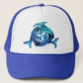 Aqua Harmony: Intertwined Fish Trinity Trucker Pet (Voorkant)